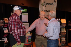 Mississippi Peanut Growers Association members had the opportunity to visit with industry representatives during the MPGA annual meeting and trade show held Jan. 31 - Feb. 1, 2018, at the Lake Terrace Convention Center in Hattiesburg, Miss. Pictured left to right: Keith Driscoll, Grand Bay, Ala., Charles Haubold, sales representative with Teva Corporation, and Bud Seward, Lucedale, Miss.  
